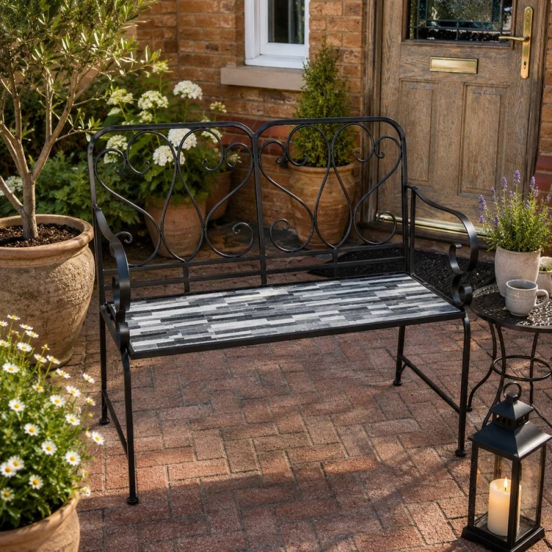 Image of Shatchi Cascade Mosaic 2 Seater Garden Bench - Outdoor Patio Seat Multicolor Unisex