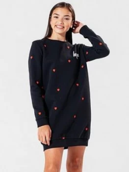 Hype Girls Love Heart Sweat Dress - Black, Size 9-10 Years, Women