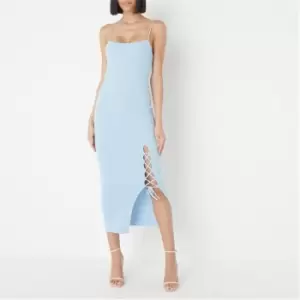 Missguided Rib Cami Lace Up Hem Knit Midaxi Dress - Blue