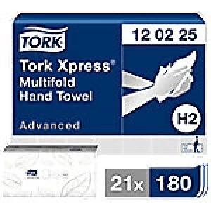 image of Tork Folded Hand Towels H2 Xpress Advanced 2 Ply Z-fold White 21 Pieces of 180 Sheets