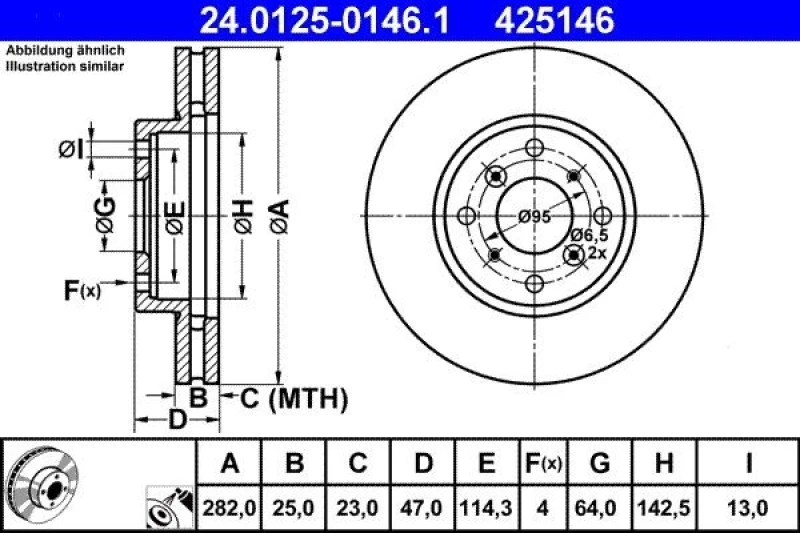 Image of ATE 24.0125-0146.1 Brake disc Vented, Coated Brake Disc (82)