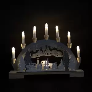 image of 45cm Festive Christmas Candlebridge with 10 Bulbs Wooden Train Silhouette in Wood/Grey Battery Operated