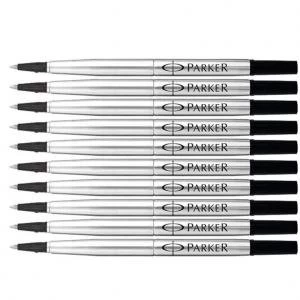 image of Parker Quink Rollerball Medium Nib Refill Cartridge Black Pack of 12