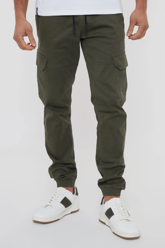 Image of Threadbare 'Belfast' Cotton Jogger Style Cargo Trousers With Stretch Khaki