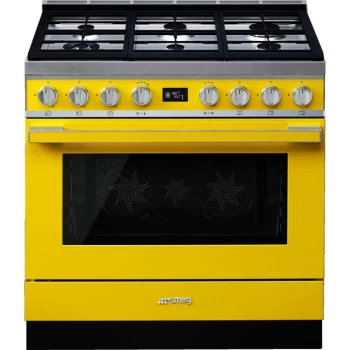 image of SMEG Portofino CPF9GPYW 90cm Dual Fuel Range Cooker - Yellow - A+ Rated