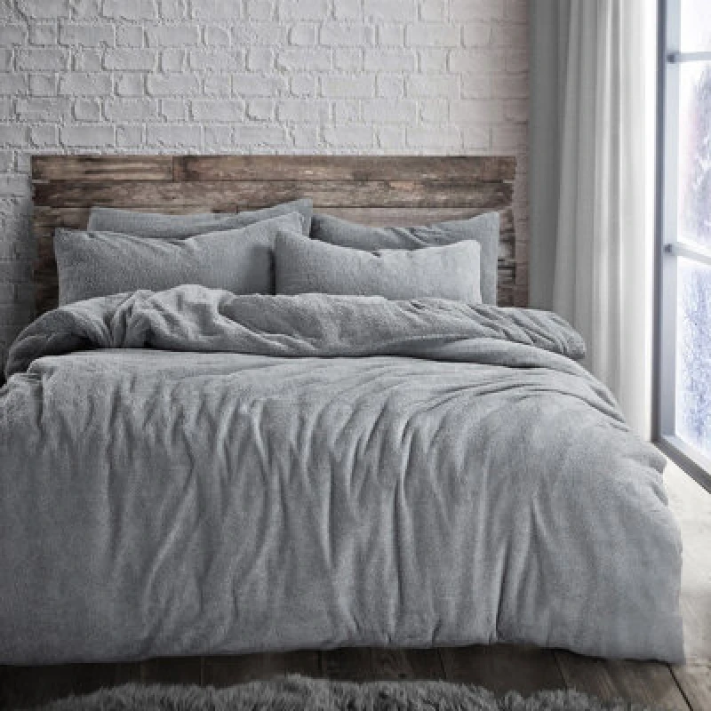 Image of Velosso Velosso Double Sterling Grey Teddy Fleece Duvet Cover Set - Wilko Sterling Grey