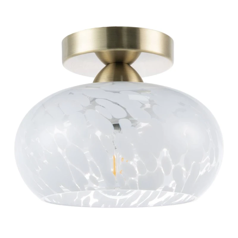 Image of Happy Homewares Antique Brass Ceiling Light Fitting with White Snowflake Glass Shade in Metallic Gold Metallic Gold Unisex