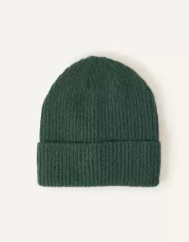 image of Accessorize Green Classic Knitted Acrylic Soho Beanie Hat, Size: 22x8cm