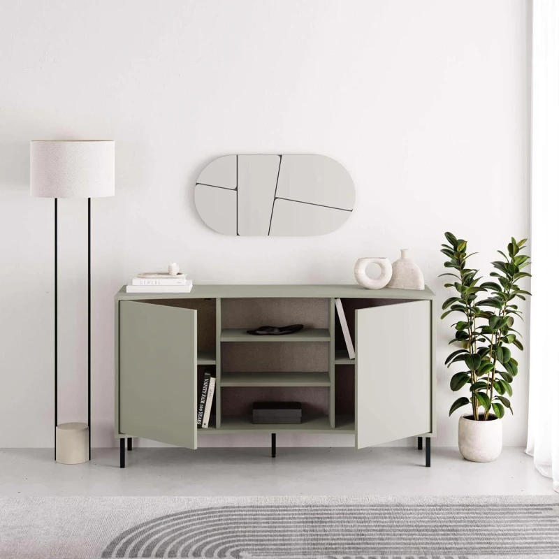 Image of FWStyle FWStyle Ash Green Large 2 Door Curved Modern Sideboard Green One Size Unisex 5056413131478