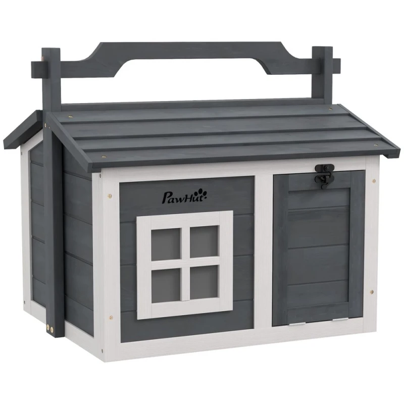 Image of PawHut Rabbit Hutch Indoor/Outdoor w/ Openable Roof - Grey D51-412V00GY