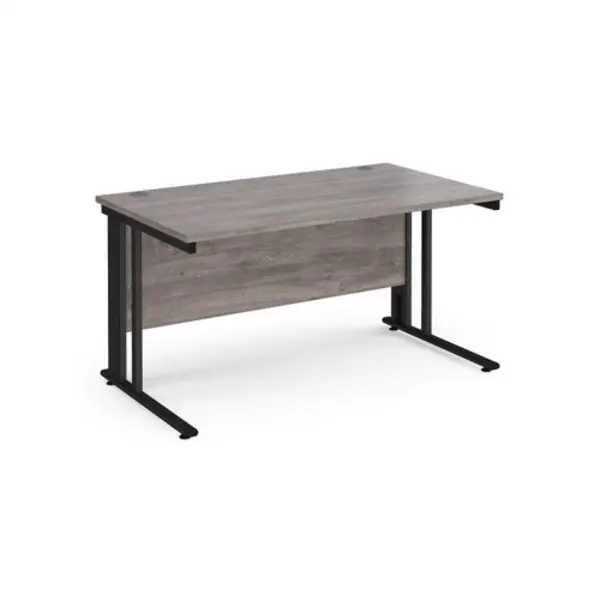 image of Maestro 25 straight desk 1400mm x 800mm - Black cable managed leg frame, grey oak top