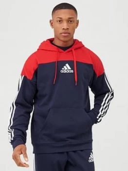 Image of Adidas 3 Stripe Panel Overhead Hoodie - Red/Navy