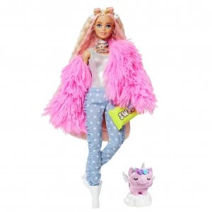 image of Barbie Extra Fluffy Pink Jacket Doll