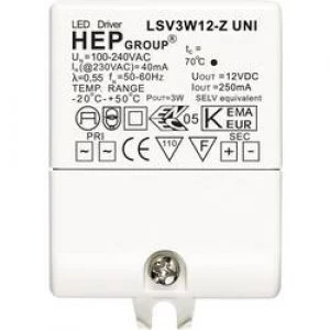 Image of LED transformer Constant voltage 3W 12V 0 0.25 A