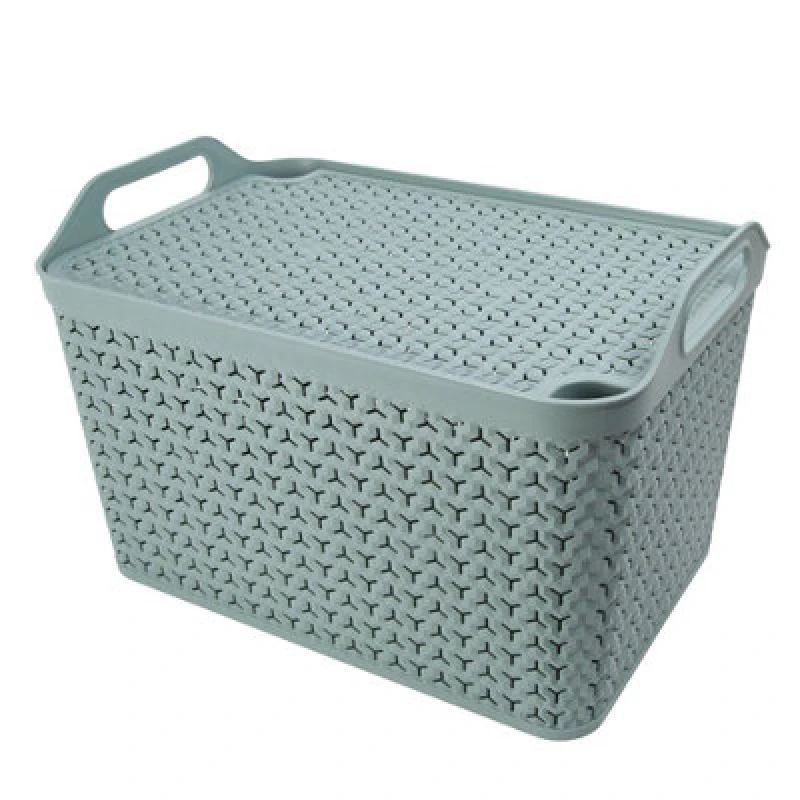 Image of Strata Urban Sage Green Plastic Large Stackable Storage Basket & Lid (H)29Cm (W)30Cm (D)43.5Cm