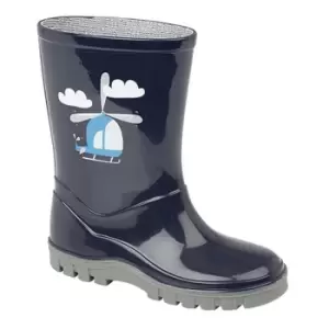 Image of Stormwells Childrens/Boys Helicopter PVC Wellington Boots (5 UK Toddler) (Navy Blue/Grey)