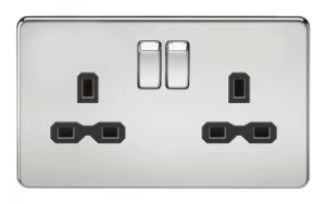 Image of KnightsBridge 2G DP 13A Screwless Polished Chrome 230V UK 3 Pin Switched Electric Wall Socket - Black Insert