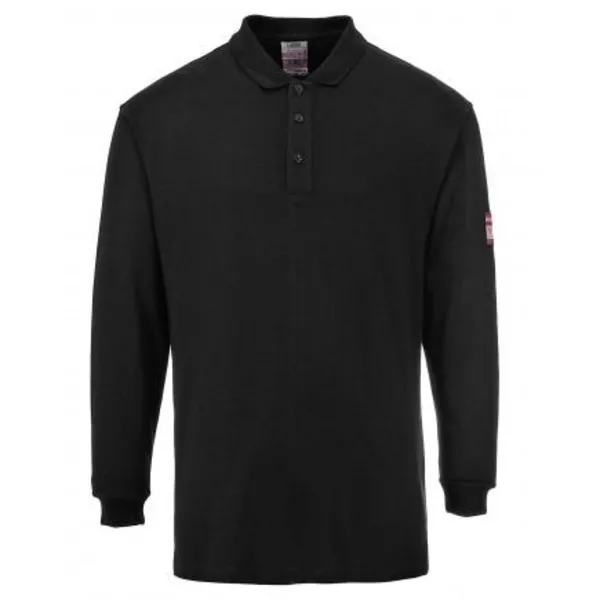 image of Modaflame Mens Flame Resistant Antistatic Long Sleeve Polo Shirt FR10BKR4XL Colour: Black