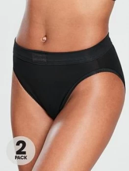 image of Sloggi 2 Pack Double Comfort Tai Briefs, Black, Size 10, Women