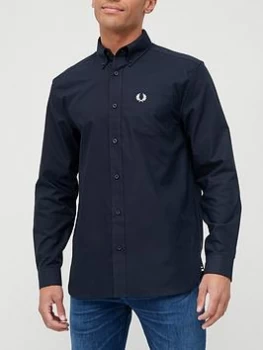 Image of Fred Perry Long Sleeve Oxford Shirt - Navy, Size L, Men
