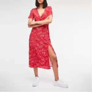 image of Missguided Button Detail Midaxi Dress - Red