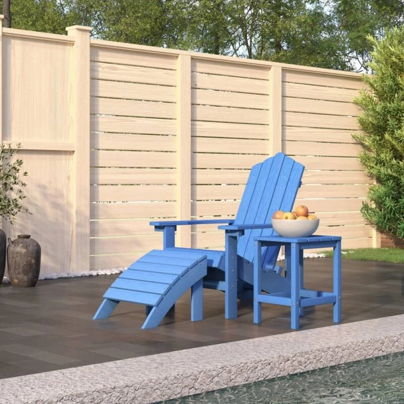 Image of VIDAXL Garden Adirondack Chair with Footstool & Table hdpe Aqua Blue Vidaxl 8720286847305