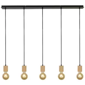 Image of Searchlight Spinny 5 Light Bar Ceiling Pendant- Wood & Black Metal