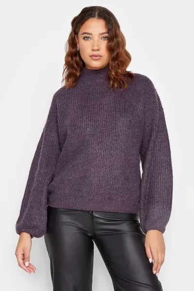 Long Tall Sally Tall Funnel Neck Knitted Jumper Purple