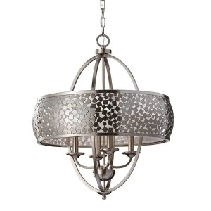 Image of 4 Light Multi Arm Ceiling Chandelier Pendant Light Brushed Steel with Silver Fabric, E14
