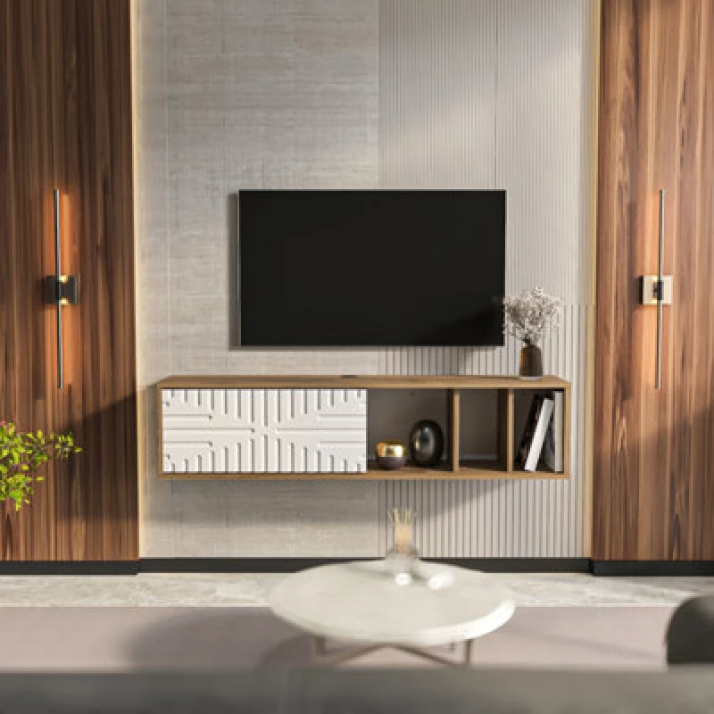 Image of Decorotika Modern Teo Floating TV Unit Walnut And White