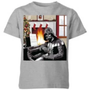 Image of Star Wars Darth Vader Piano Player Kids Christmas T-Shirt - Grey - 11-12 Years