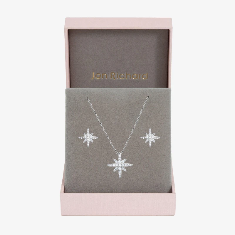 Image of Jon Richard Rhodium Plated and Pave Star Set - Gift Box Silver female One Size