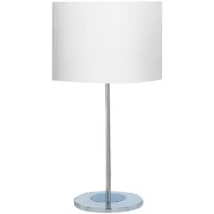 Image of Searchlight Lighting - Searchlight Carter - 1 Light Round Table Lamp Chrome with White Fabric Shade, E27