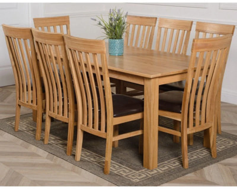 Image of Thats Furniture Oslo 180 x 90cm Large Oak Dining Table & 8 Harvard Chairs in Brown Brown Unisex 180 x 90 cm