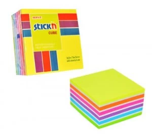 image of Stickn Repositionable Notes Neon Cube 76x76mm 400 Sheets