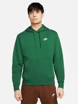 Image of Nike Nsw Club Fleece Hoody, Gorge Green/Gorge Green/White, Male, Hoodies, BV2654-341