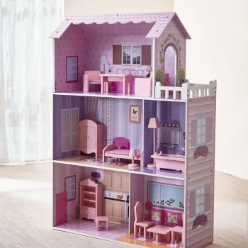 Image of Tiffany Large Dreamland Dolls House Wooden Doll House Pink 3.7ft With 13 Doll Accessories KYD-10922A - Pink - Olivia's Little World