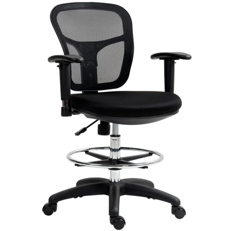 Image of HOMCOM HOMCOM Drafting Stool Chair with Adjustable Armrest for Standing Desk, Black One Size Unisex 5063603137516