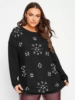 image of Yours Embellished Sweat - Black, Size 18, Women