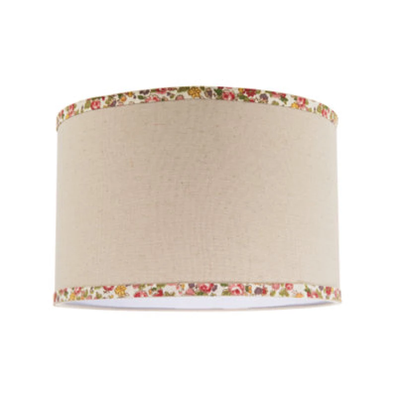 Image of Happy Homewares Natural Oatmeal Linen Circular Lamp Shade With Colourful Floral Trims