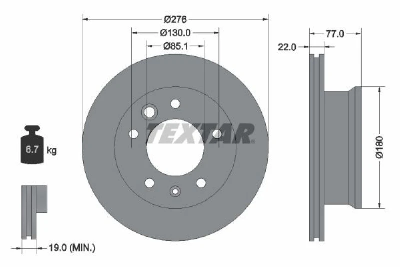 Image of TEXTAR 92131500 Brake disc internally vented, without wheel studs Brake Disc (82)