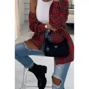 Image of I Saw It First Red Brushed Check Oversized Shirt - Red