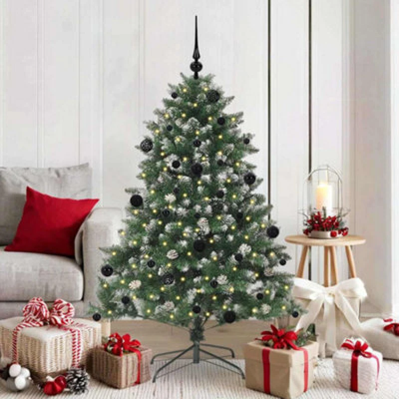 Image of vidaXL Artificial Christmas Tree with Stand, Black Balls Green 105 x 105 x 150 cm, Green 3395222
