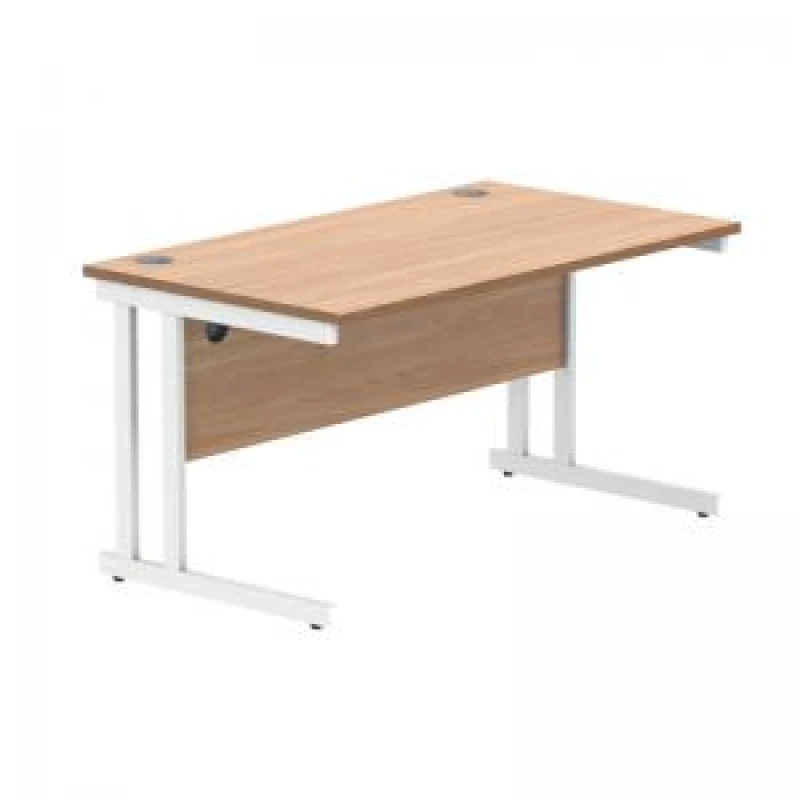 Image of Polaris Rectangular Double Upright Cantilever Desk 1400x800x730mm Norwegian Beech/White KF822140