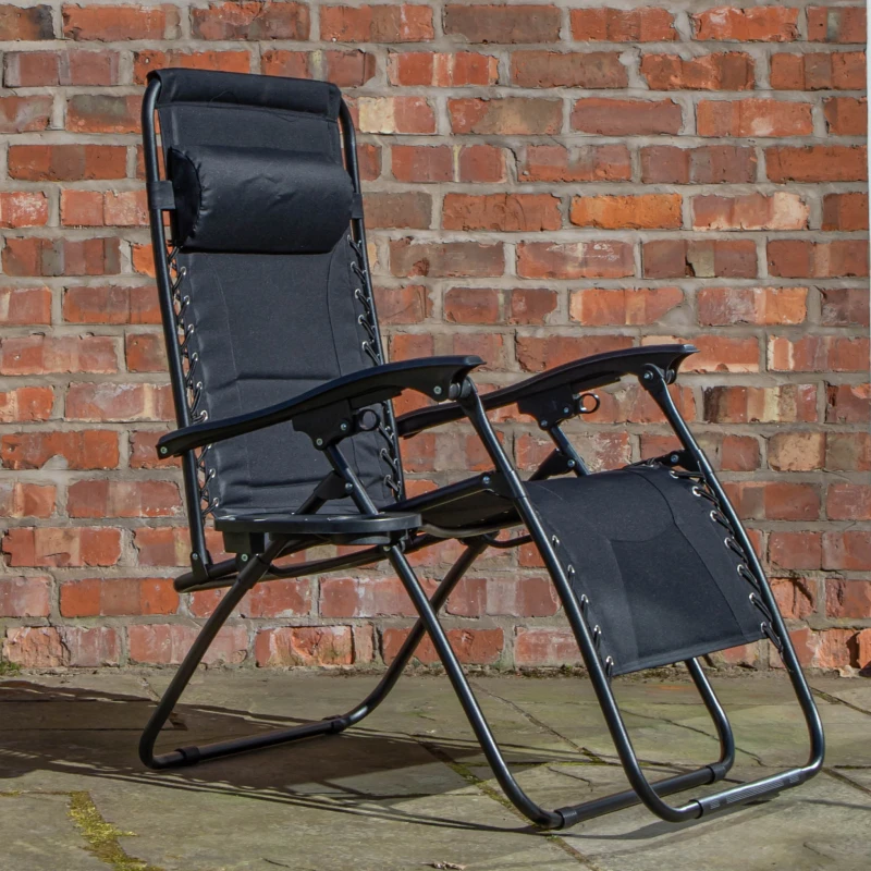 Image of Luxury Padded Multi Position Zero Gravity Garden Relaxer Chair Lounger in All Black