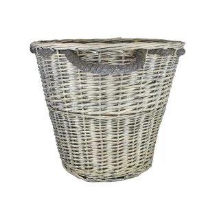Image of Log Basket with Rope Handles Large Grey Wash 44cm