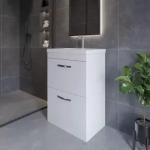 image of Nuie Athena Floor Standing 2-Drawer Vanity Unit with Basin-1 600mm Wide - Gloss White