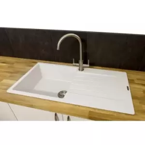 Image of Harlem10 Kitchen Sink Single Bowl White Granite Inset Reversible Waste - Reginox