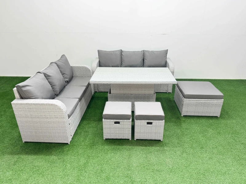 Image of Fimous Outdoor Garden Furniture Sets 9 Seater Wicker Rattan Furniture Sofa Sets with Adjustable Lifting Dining or Coffee Table high Back Lounge Sofa 3
