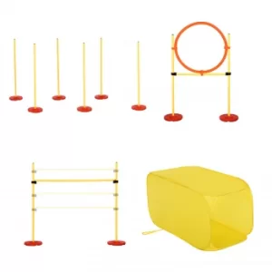 Image of PawHut 4PCs Portable Pet Agility Training Obstacle Set for Dogs w/ Adjustable Weave Pole, Jumping Ring, Adjustable High Jump, Tunnel